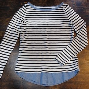 LOFT Layered Navy Blue & White Striped Blouse